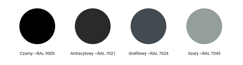 Ruukki Hyygge występuje w kolorze grafitowym, antracytowym, szarym oraz czarnym.