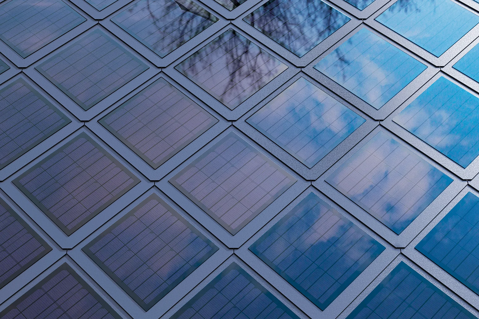 eTile Karo – wizualizacja detalu pokrycia z modułami solarnymi i tytan-cynkiem