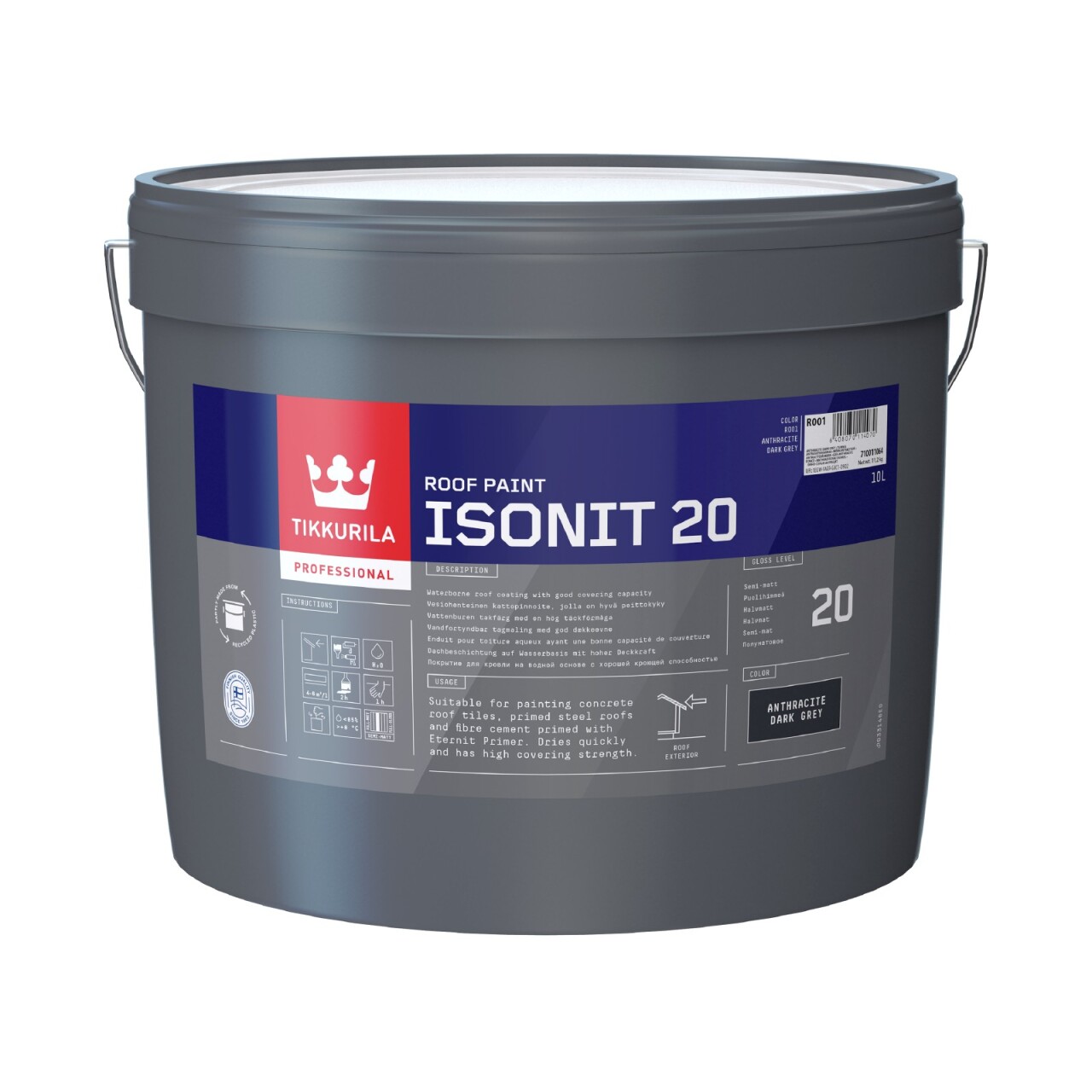 Tikkurila Isonit 20 – wiadro 10 l farby do dachów w kolorze antracytowym ciemnym (R001)