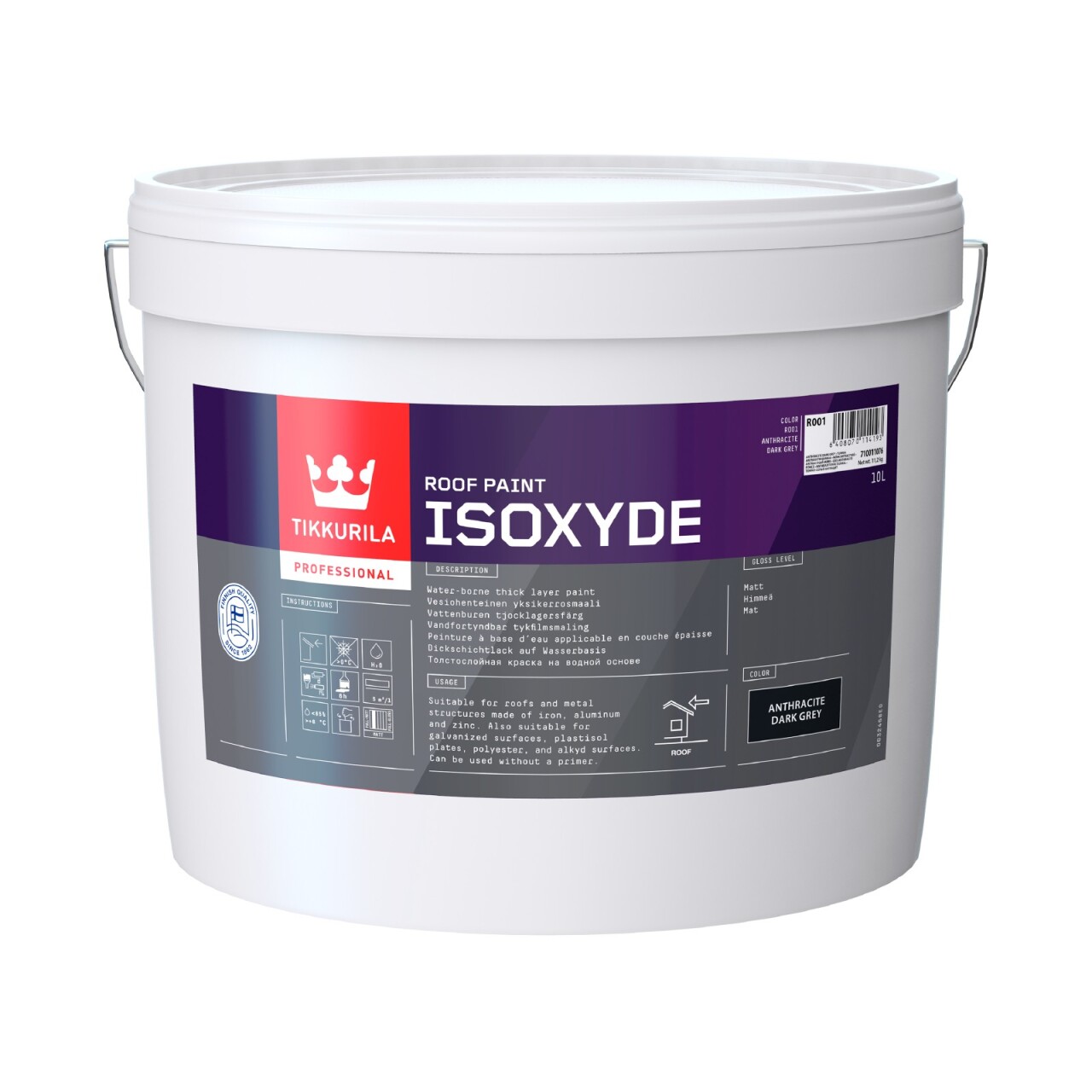 Tikkurila Isoxyde – wiadro 10 l farby do dachów w kolorze antracytowym ciemnym (R001)