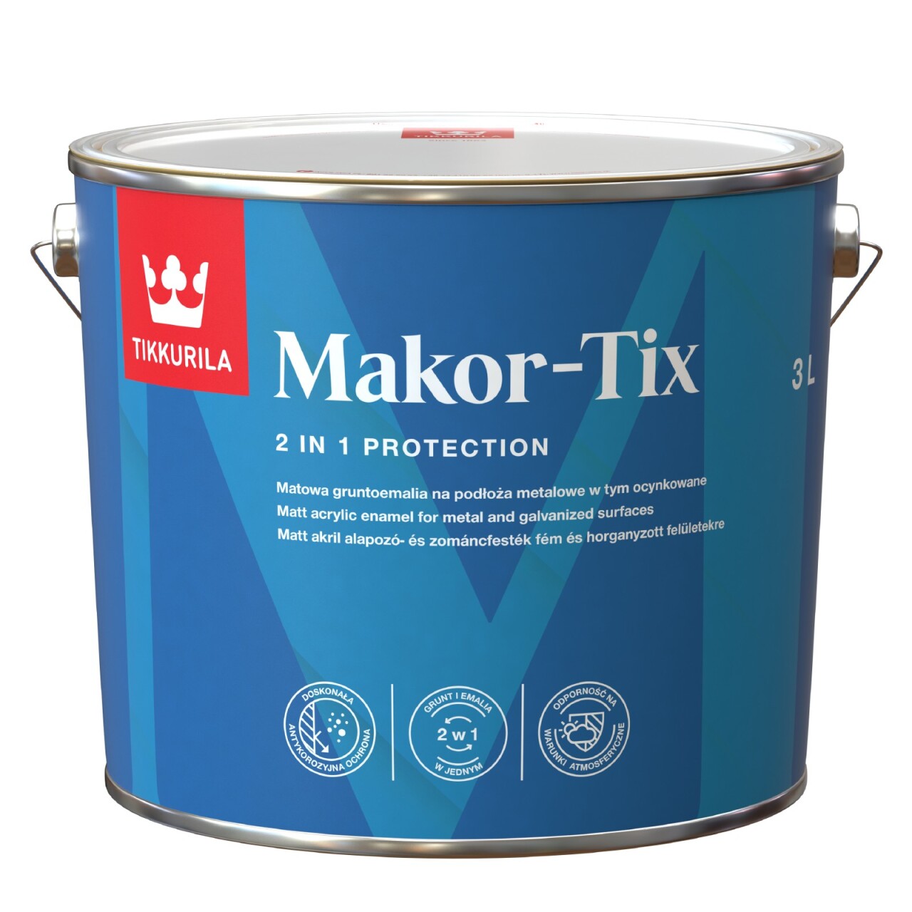 Tikkurila Makor-Tix – puszka 3 l matowej gruntoemalii na podłoża metalowe, w tym ocynkowane